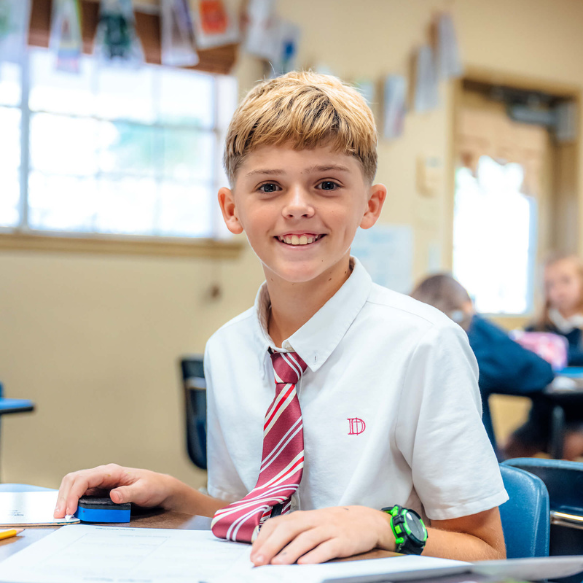 A middle school boy at The Dunham School in Baton Rouge, Louisiana
